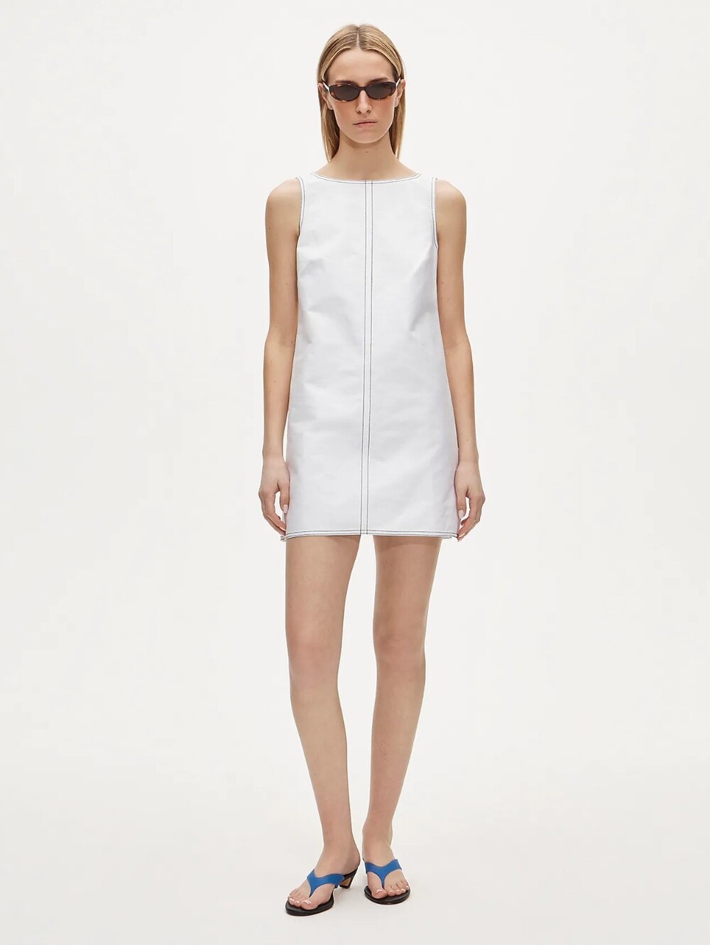 J. Crew Sleeveless Shift Billie Dress with Contrast Stitching 6 White NWT